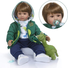 Load image into Gallery viewer, Reborn Toddler Dolls 24 Inch Realistic Giant Dinosaur Themed Babydolls Set With Plush Dino Doll Pacifier Collectible Birthday Holiday Gifts For Kids