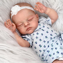 画像をギャラリービューアに読み込む, Irys 19-inch Hand-Painted Reborn Baby Doll in Purple Floral Romper with Pacifier | Lifelike Sleeping Eyes, Soft Body | Christmas & Birthday Gift
