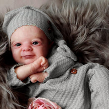 Carica l'immagine nel visualizzatore di Gallery, 18" Poseable Woodland Elf Reborn Baby Flynn - Hand-Painted Hair & Hooded Jumpsuit, Blue Eyes, Full Limbs Fabric Body