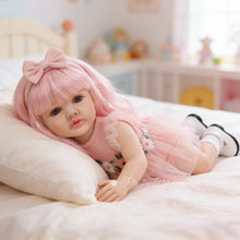 Load image into Gallery viewer, 55cm Full Vinyl Toddler Doll "Betty" with Removable Red Wig, Straight Legs & Stunning Purple Eyes – Waterproof Realistic Collectible Doll