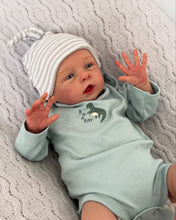 Load image into Gallery viewer, 20 Inch Open Eyes Reborn Baby Doll Hand-Painted Vinyl Head & Limbs Soft Cloth Body with Dinosaur Outfit Hat Magnetic Pacifier Realistic Newborn Doll