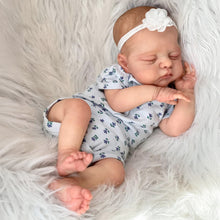 画像をギャラリービューアに読み込む, Irys 19-inch Hand-Painted Reborn Baby Doll in Purple Floral Romper with Pacifier | Lifelike Sleeping Eyes, Soft Body | Christmas & Birthday Gift