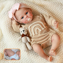 Laden Sie das Bild in den Galerie-Viewer, 19 inch Full Vinyl Reborn Doll Meadow Hand-Painted Green Eyes Blush Khaki Romper Beige Plaid Bear Pacifier Gift Box for baby kids girl 3+ 48cm Lifelike Baby Gift Set dolls