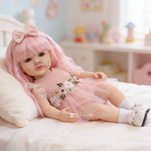 Load image into Gallery viewer, 55cm Full Vinyl Toddler Doll "Betty" with Removable Red Wig, Straight Legs & Stunning Purple Eyes – Waterproof Realistic Collectible Doll