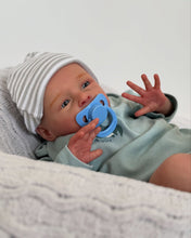 Load image into Gallery viewer, 20 Inch Open Eyes Reborn Baby Doll Hand-Painted Vinyl Head & Limbs Soft Cloth Body with Dinosaur Outfit Hat Magnetic Pacifier Realistic Newborn Doll