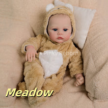 Carregar imagem no visualizador da galeria, Light Brown Bear Hooded Jumpsuit Reborn Doll - 19 Inch (48cm) Cloth Body, Hand Painted Hair & Green Eyes - Named Meadow