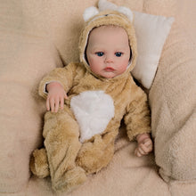 Carregar imagem no visualizador da galeria, Light Brown Bear Hooded Jumpsuit Reborn Doll - 19 Inch (48cm) Cloth Body, Hand Painted Hair & Green Eyes - Named Meadow