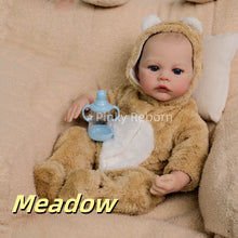 Carregar imagem no visualizador da galeria, Light Brown Bear Hooded Jumpsuit Reborn Doll - 19 Inch (48cm) Cloth Body, Hand Painted Hair & Green Eyes - Named Meadow