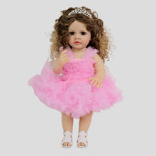 Загрузить изображение в средство просмотра галереи, 22 Inch Full Vinyl Reborn Baby Girl "Betty" - Blue Eyes & Tight Spiral Curl Wig (Gentle Paint, Everyday Chic)