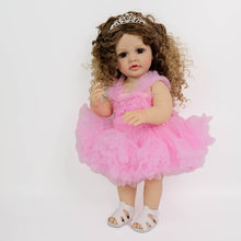 Загрузить изображение в средство просмотра галереи, 22 Inch Full Vinyl Reborn Baby Girl "Betty" - Blue Eyes & Tight Spiral Curl Wig (Gentle Paint, Everyday Chic)