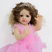 Загрузить изображение в средство просмотра галереи, 22 Inch Full Vinyl Reborn Baby Girl "Betty" - Blue Eyes & Tight Spiral Curl Wig (Gentle Paint, Everyday Chic)