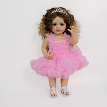 Загрузить изображение в средство просмотра галереи, 22 Inch Full Vinyl Reborn Baby Girl "Betty" - Blue Eyes & Tight Spiral Curl Wig (Gentle Paint, Everyday Chic)