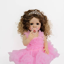 Загрузить изображение в средство просмотра галереи, 22 Inch Full Vinyl Reborn Baby Girl "Betty" - Blue Eyes & Tight Spiral Curl Wig (Gentle Paint, Everyday Chic)