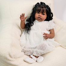 Load image into Gallery viewer, African American Cloth Body Doll - 24 Inch Lottie with Rooted Hair & Vibrant Green Eyes