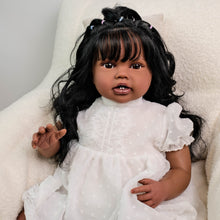 Load image into Gallery viewer, African American Cloth Body Doll - 24 Inch Lottie with Rooted Hair & Vibrant Green Eyes