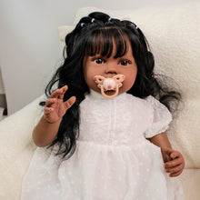 Load image into Gallery viewer, African American Cloth Body Doll - 24 Inch Lottie with Rooted Hair & Vibrant Green Eyes