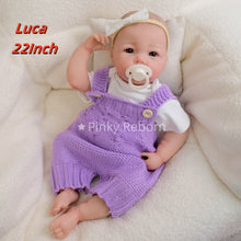 Load image into Gallery viewer, 20" Luca - Full Vinyl Fashion Doll with HD 3D Skin & Hand-Painted Hair - Wearing Chic Lavender Overalls Set