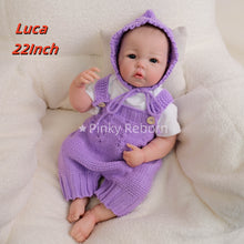 Load image into Gallery viewer, 20" Luca - Full Vinyl Fashion Doll with HD 3D Skin & Hand-Painted Hair - Wearing Chic Lavender Overalls Set
