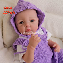 Load image into Gallery viewer, 20" Luca - Full Vinyl Fashion Doll with HD 3D Skin & Hand-Painted Hair - Wearing Chic Lavender Overalls Set