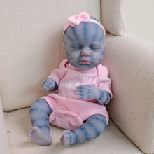 Carregar imagem no visualizador da galeria, Authentic 12" Avatar Themed Baby Doll - Lifelike Blue-Skinned Figure with Yellow Eyes and Outfit Set Na'vi Inspired Infant Replica Toy for Adult Collectors