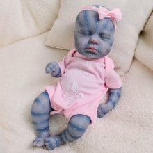 Carregar imagem no visualizador da galeria, Authentic 12" Avatar Themed Baby Doll - Lifelike Blue-Skinned Figure with Yellow Eyes and Outfit Set Na'vi Inspired Infant Replica Toy for Adult Collectors