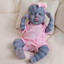 Carregar imagem no visualizador da galeria, Authentic 12" Avatar Themed Baby Doll - Lifelike Blue-Skinned Figure with Yellow Eyes and Outfit Set Na'vi Inspired Infant Replica Toy for Adult Collectors
