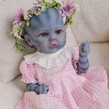 Carregar imagem no visualizador da galeria, Authentic 12" Avatar Themed Baby Doll - Lifelike Blue-Skinned Figure with Yellow Eyes and Outfit Set Na'vi Inspired Infant Replica Toy for Adult Collectors