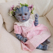 Carregar imagem no visualizador da galeria, Authentic 12" Avatar Themed Baby Doll - Lifelike Blue-Skinned Figure with Yellow Eyes and Outfit Set Na'vi Inspired Infant Replica Toy for Adult Collectors