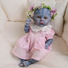 Carregar imagem no visualizador da galeria, Authentic 12" Avatar Themed Baby Doll - Lifelike Blue-Skinned Figure with Yellow Eyes and Outfit Set Na'vi Inspired Infant Replica Toy for Adult Collectors