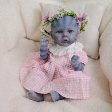Carregar imagem no visualizador da galeria, Authentic 12" Avatar Themed Baby Doll - Lifelike Blue-Skinned Figure with Yellow Eyes and Outfit Set Na'vi Inspired Infant Replica Toy for Adult Collectors