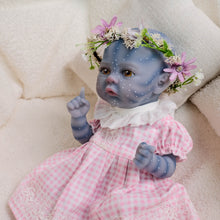 Carregar imagem no visualizador da galeria, Authentic 12" Avatar Themed Baby Doll - Lifelike Blue-Skinned Figure with Yellow Eyes and Outfit Set Na'vi Inspired Infant Replica Toy for Adult Collectors