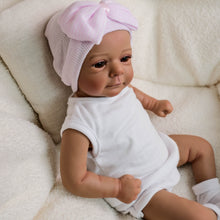 Carica l'immagine nel visualizzatore di Gallery, White Halter Romper & Pink Bow Hat Reborn Doll - 19 Inch Dark Skin Cloth Body, Hand Painted HD Hair - Felicia