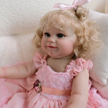 Cargar imagen en el visor de la galería, Pinky Reborn Baby Dolls Maddie 2025 New Collection 20 inch Implanted Blond Curly Hair Pink Flowers Skirt Blue Eyes