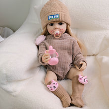 Load image into Gallery viewer, 22" Fully Vinyl Baby Doll with Removable Blonde Hair & Blue Eyes - Knit Maillard Beanie Set, Butterfly Pacifier - Betty