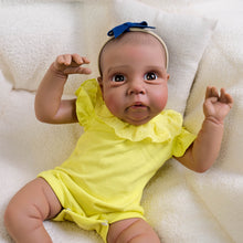 Загрузить изображение в средство просмотра галереи, Miley 19" Reborn Baby Doll with Cloth Body & Full Limbs | Hand-Painted Hair, Blue Eyes (Eyelash-Free) | Yellow Round-Neck Bubble Romper Outfit