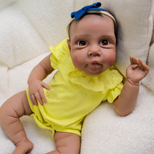 Загрузить изображение в средство просмотра галереи, Miley 19" Reborn Baby Doll with Cloth Body & Full Limbs | Hand-Painted Hair, Blue Eyes (Eyelash-Free) | Yellow Round-Neck Bubble Romper Outfit