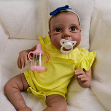 Загрузить изображение в средство просмотра галереи, Miley 19" Reborn Baby Doll with Cloth Body & Full Limbs | Hand-Painted Hair, Blue Eyes (Eyelash-Free) | Yellow Round-Neck Bubble Romper Outfit