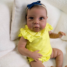 Загрузить изображение в средство просмотра галереи, Miley 19" Reborn Baby Doll with Cloth Body & Full Limbs | Hand-Painted Hair, Blue Eyes (Eyelash-Free) | Yellow Round-Neck Bubble Romper Outfit