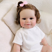 Cargar imagen en el visor de la galería, 20 Inch Realistic Newborn Baby Doll Xmas Gift Toy Rooted Brown Curls, Brown Eyes & Blush-Pink Bib Setfor Kids Age 3+