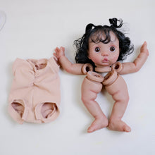 Cargar imagen en el visor de la galería, Hand-Rooted Black Curly Hair Brown Eyes Pre-Painted Reborn Doll Kit | Cloth Body DIY Assembly Set
