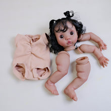 Cargar imagen en el visor de la galería, Hand-Rooted Black Curly Hair Brown Eyes Pre-Painted Reborn Doll Kit | Cloth Body DIY Assembly Set