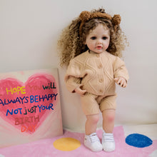Загрузить изображение в средство просмотра галереи, 22 Inch Full Vinyl Reborn Baby Girl "Betty" - Blue Eyes & Tight Spiral Curl Wig (Gentle Paint, Everyday Chic)