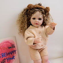 Загрузить изображение в средство просмотра галереи, 22 Inch Full Vinyl Reborn Baby Girl "Betty" - Blue Eyes & Tight Spiral Curl Wig (Gentle Paint, Everyday Chic)