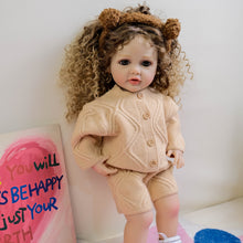 Загрузить изображение в средство просмотра галереи, 22 Inch Full Vinyl Reborn Baby Girl "Betty" - Blue Eyes & Tight Spiral Curl Wig (Gentle Paint, Everyday Chic)