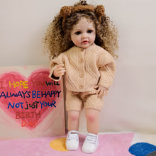 Загрузить изображение в средство просмотра галереи, 22 Inch Full Vinyl Reborn Baby Girl "Betty" - Blue Eyes & Tight Spiral Curl Wig (Gentle Paint, Everyday Chic)