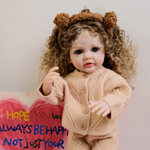 Загрузить изображение в средство просмотра галереи, 22 Inch Full Vinyl Reborn Baby Girl "Betty" - Blue Eyes & Tight Spiral Curl Wig (Gentle Paint, Everyday Chic)