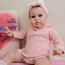 Load image into Gallery viewer, 24" Reborn Doll Ellie with Hand-Painted Hair & Blue Eyes | Soft Cloth Body, Pink Romper & Headband