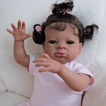 Cargar imagen en el visor de la galería, 20 Inch Lanny Cloth Body Doll - Brown Skin with Rooted Curly Braids, Sparkling Brown Eyes in Pink Romper & Tights, High-Definition Makeup
