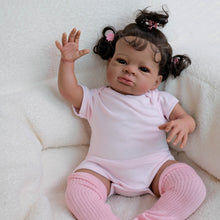 Cargar imagen en el visor de la galería, 20 Inch Lanny Cloth Body Doll - Brown Skin with Rooted Curly Braids, Sparkling Brown Eyes in Pink Romper & Tights, High-Definition Makeup