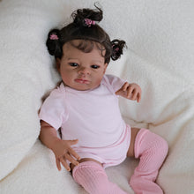 Cargar imagen en el visor de la galería, 20 Inch Lanny Cloth Body Doll - Brown Skin with Rooted Curly Braids, Sparkling Brown Eyes in Pink Romper & Tights, High-Definition Makeup